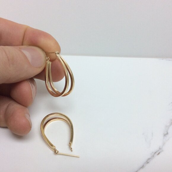 14k Yellow Real Gold Oval Double Hoop Hoops Earring  3.50gr - Picture 6 of 7